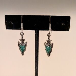 Silver and Green Arrowhead Earrings